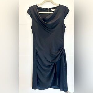 Helmut Lang Black Cap Sleeve Cowl Neck Ruched Sheath Dress Size 2